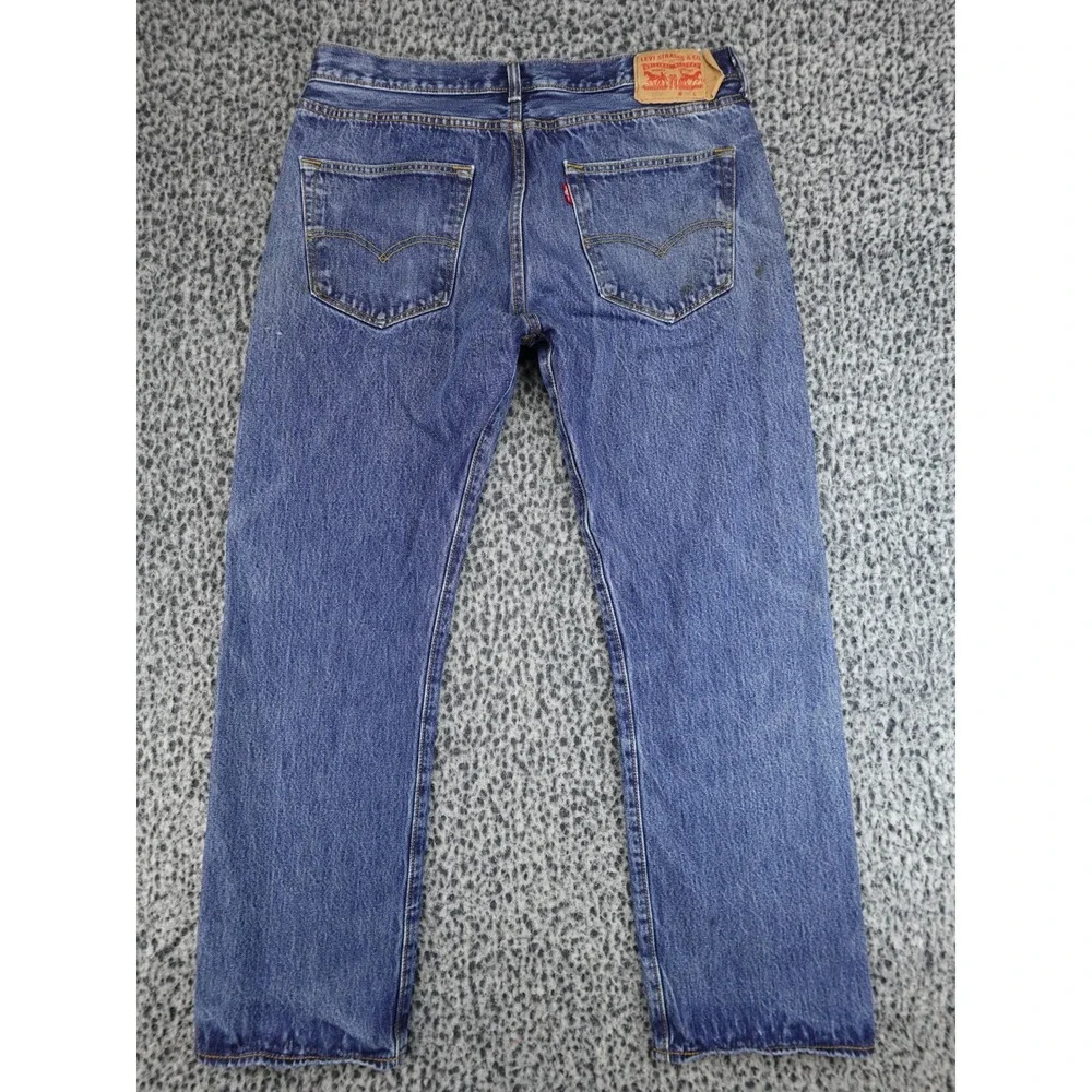 Levis 501 Jeans‎ Mens 36x30 Blue Distressed Stained Straight Button Fly
